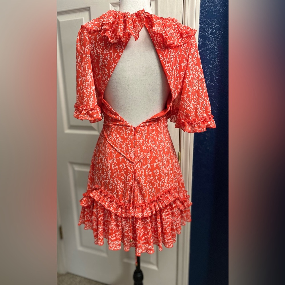 Chic Coral Ruffle Mini Dress - Picture 3 of 6